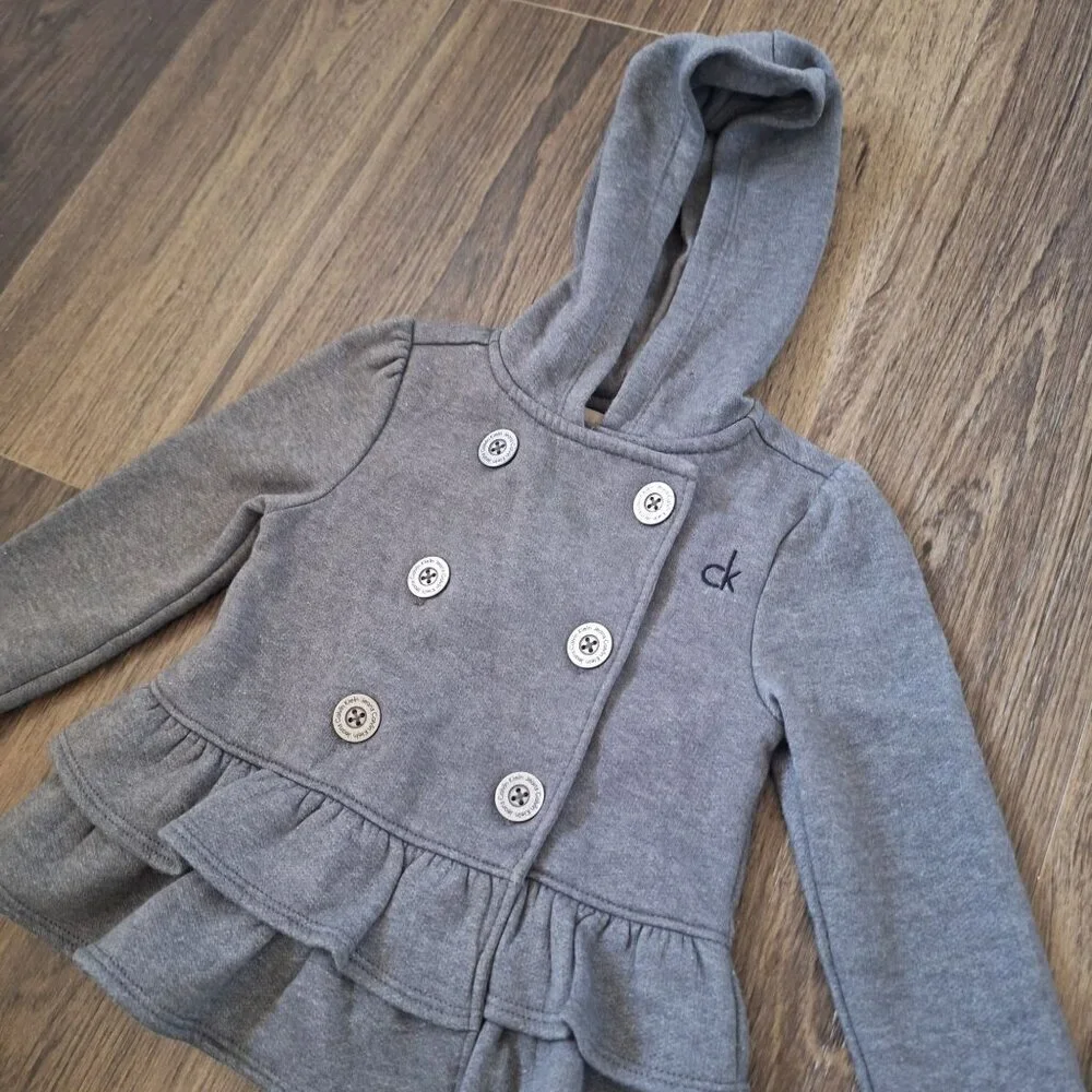 💙 Calvin Klein Jeans Girls Double Breasted Jacket Size 2T Preppy Fall Warm Ruff